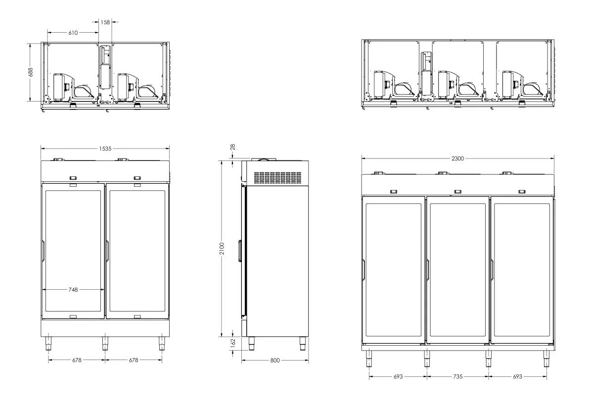 Panama Slim External Dimensions - 2 door and 3 door 